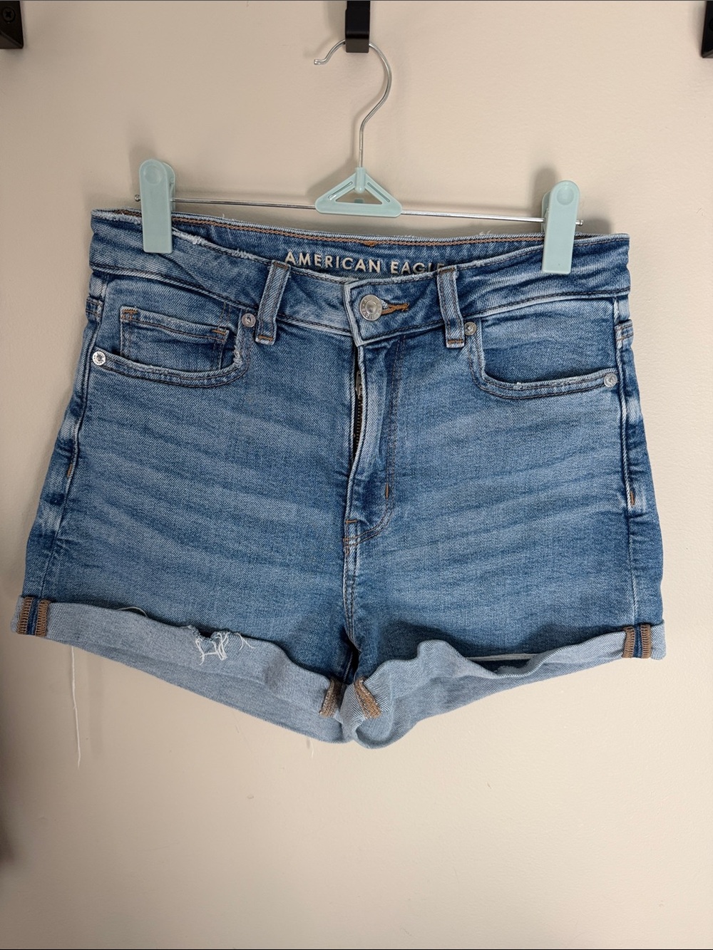 American Eagle Outfitters Light Blue Rolled-Hem Denim Shorts